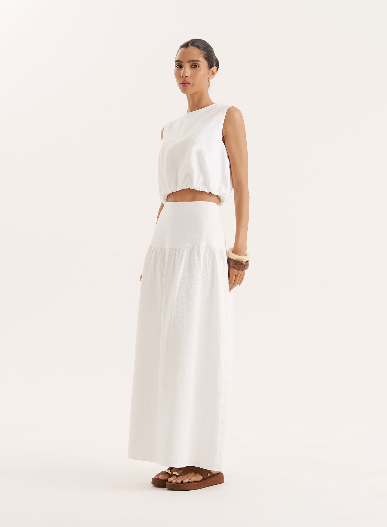 White Cotton Bubble Hem Top